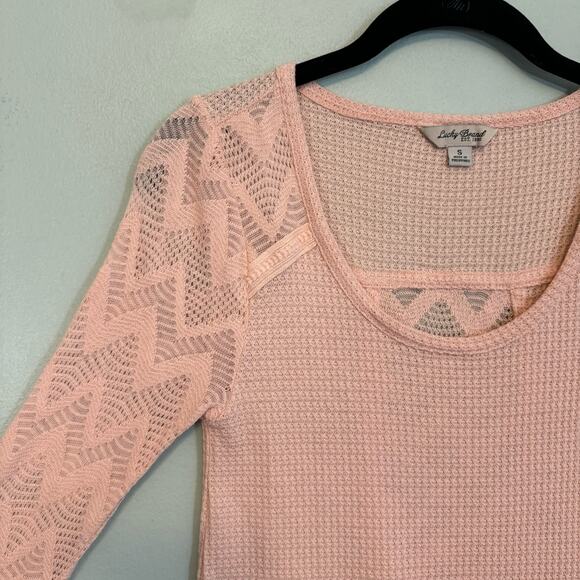 Lucky Brand Top Womens Small Pink Ginny Lace Thermal Long Sleeve Pullover Pink - Picture 3 of 8